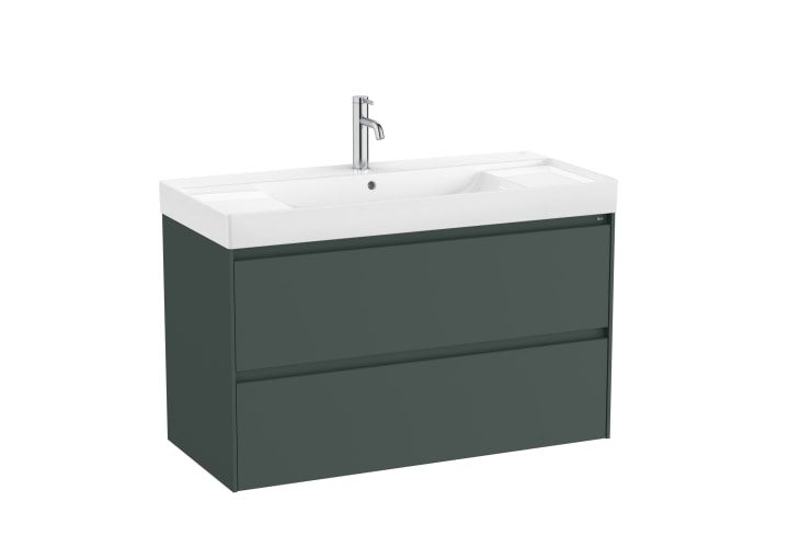 Meuble de salle de bain Roca Ona Unik 100 cm – 2 tiroirs + lavabo, vert mat (A851693513)