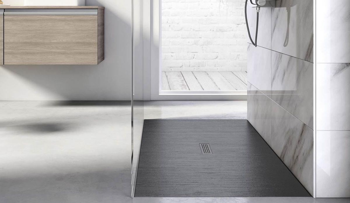 Receveur de douche Roca Helios aspect bois en Stonex® — 80 x 120 cm